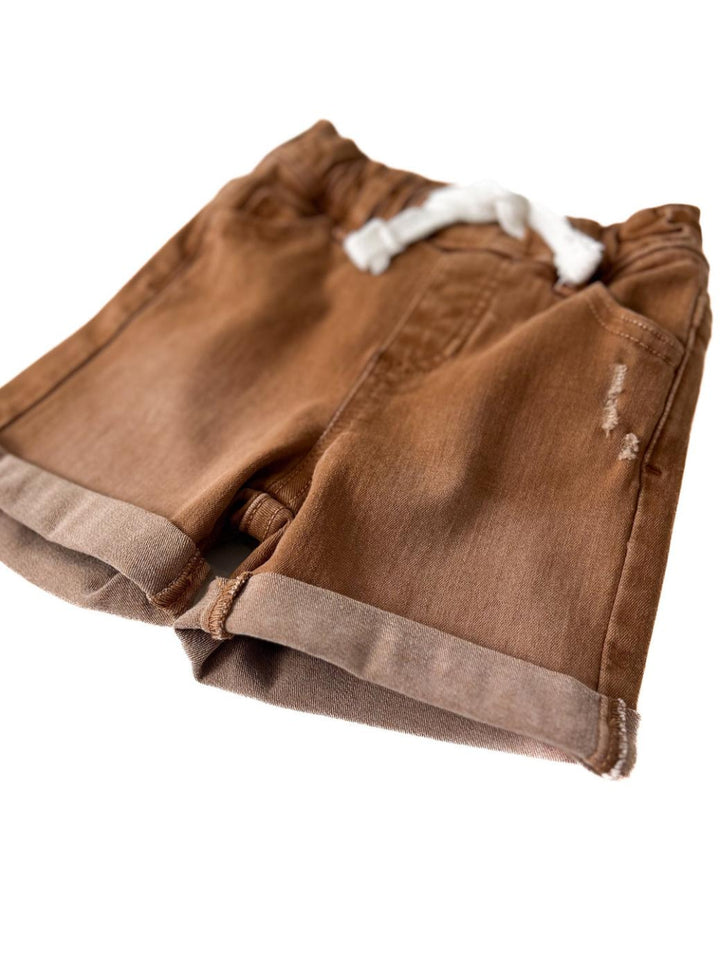 Boys Rolled Denim Short - Dark Camel - Shorts