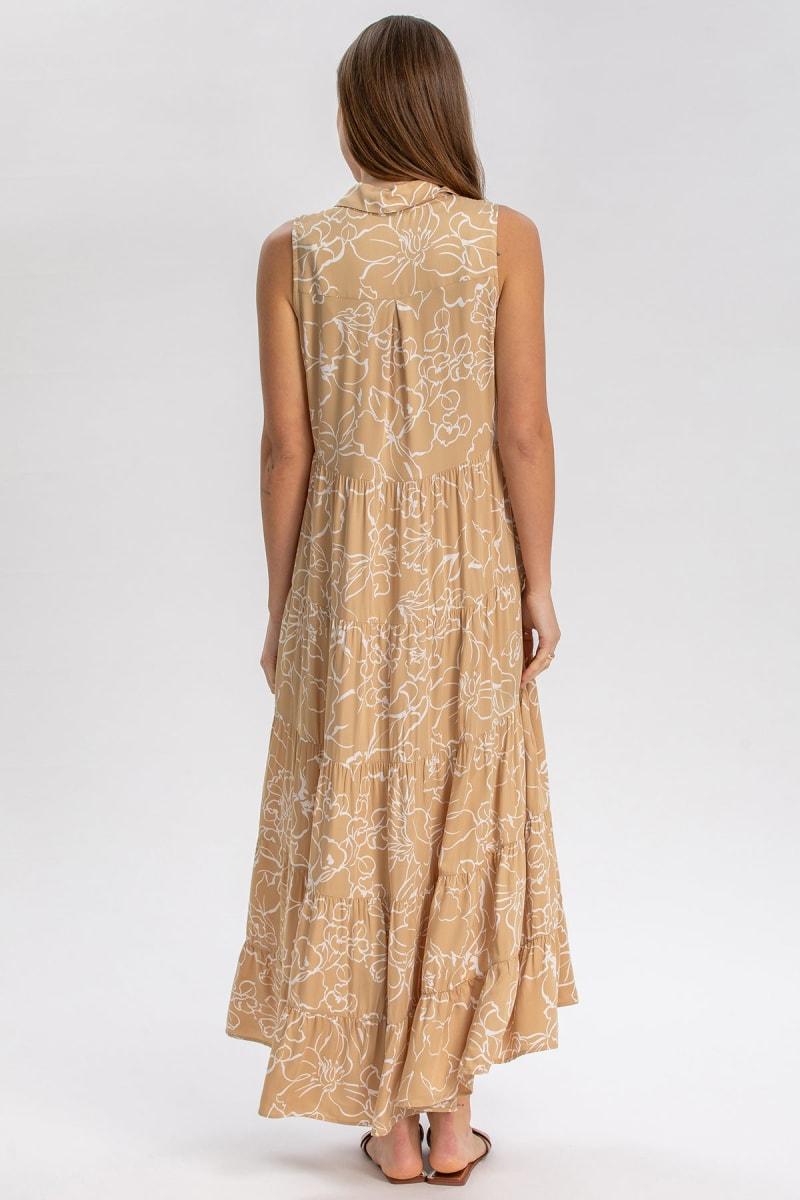 CLARA QD51 Sleeveless Printed Maxi Maternity Dress - Sand Fine Lines