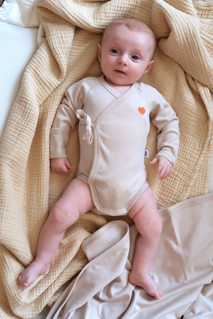 Organic Wrap Bodysuit - Sand w/ Heart