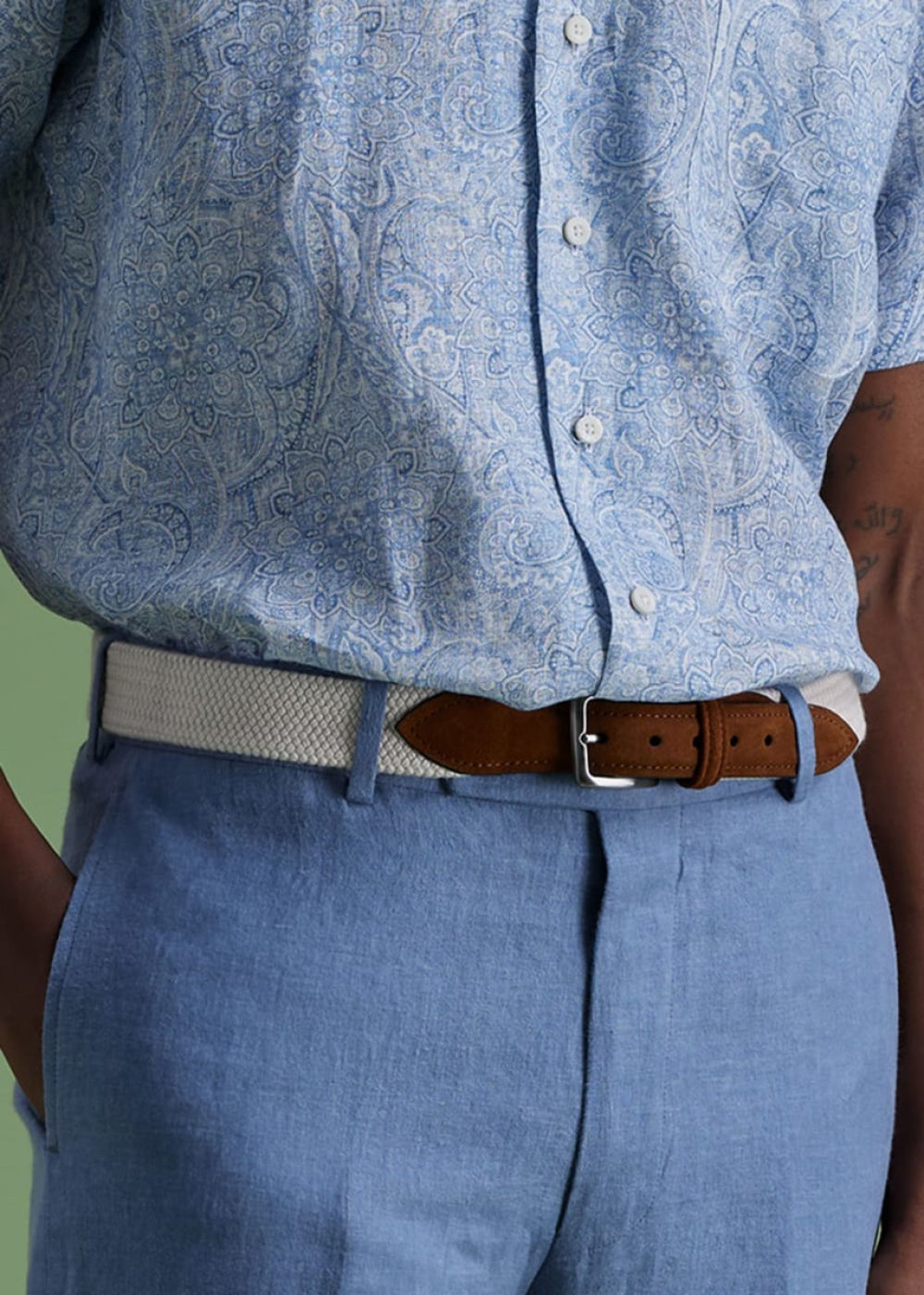 Braided Suede Trim Belt - Cream - 42 (Long) - Belt