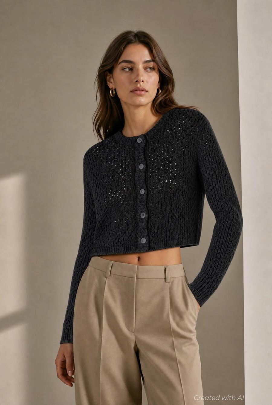 Breezy Cropped Cardigan - Black - Cardigan