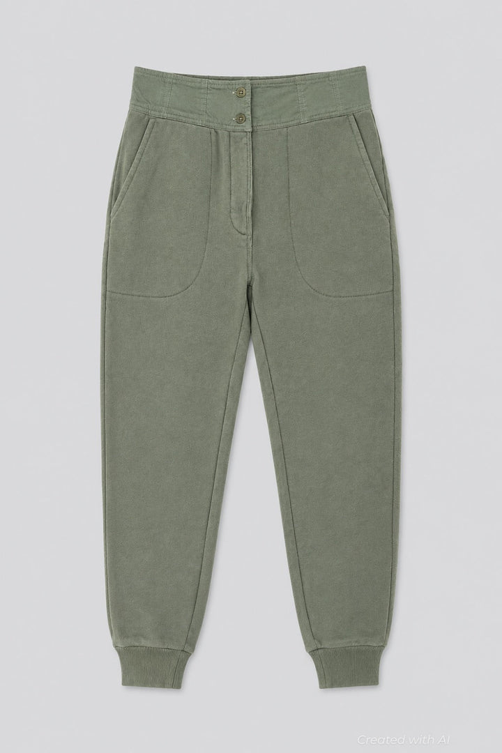 Bridget Button Waist Sweatpants - Olive - Sweatpant