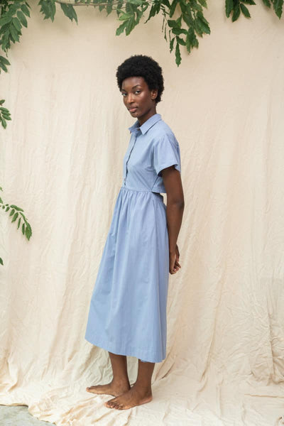 Bronwyn Organic Cotton Dress - Washed Blue - Dresses