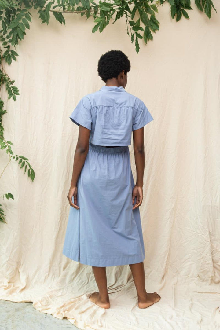Bronwyn Organic Cotton Dress - Washed Blue - Dresses