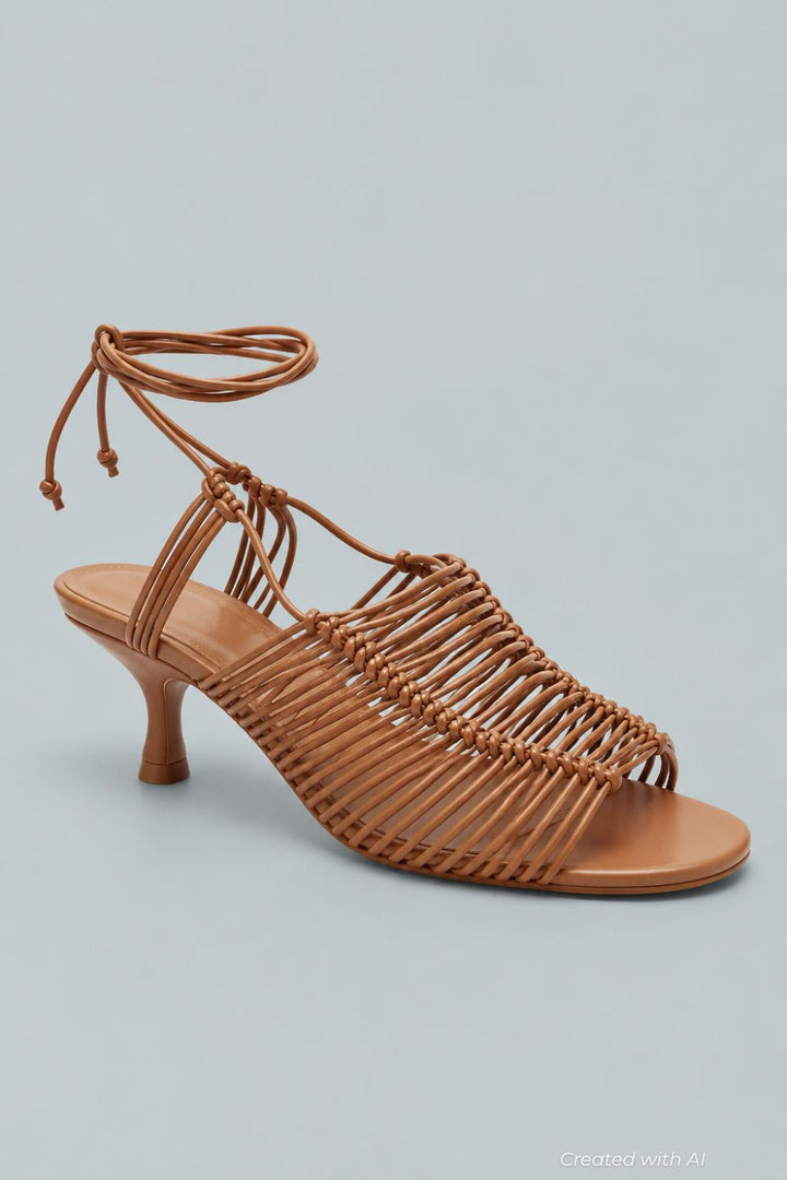 Brown Macrame Heeled Sandal - Cuoio - 9.5 - Heels