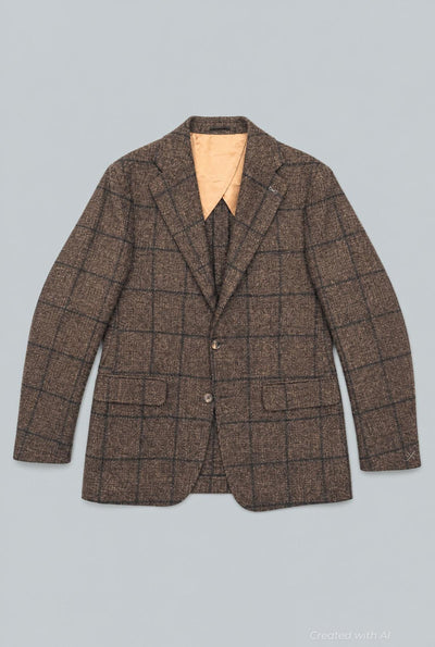 Brushed Alpaca-Cotton Glen Check Sport Coat - Dark Brown - 38 Regular - Jacket