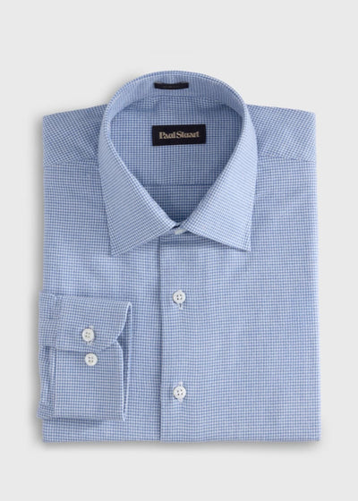 Brushed Cotton Houndstooth Sport Shirt - Blue - XXL (46) - Collared Shirt