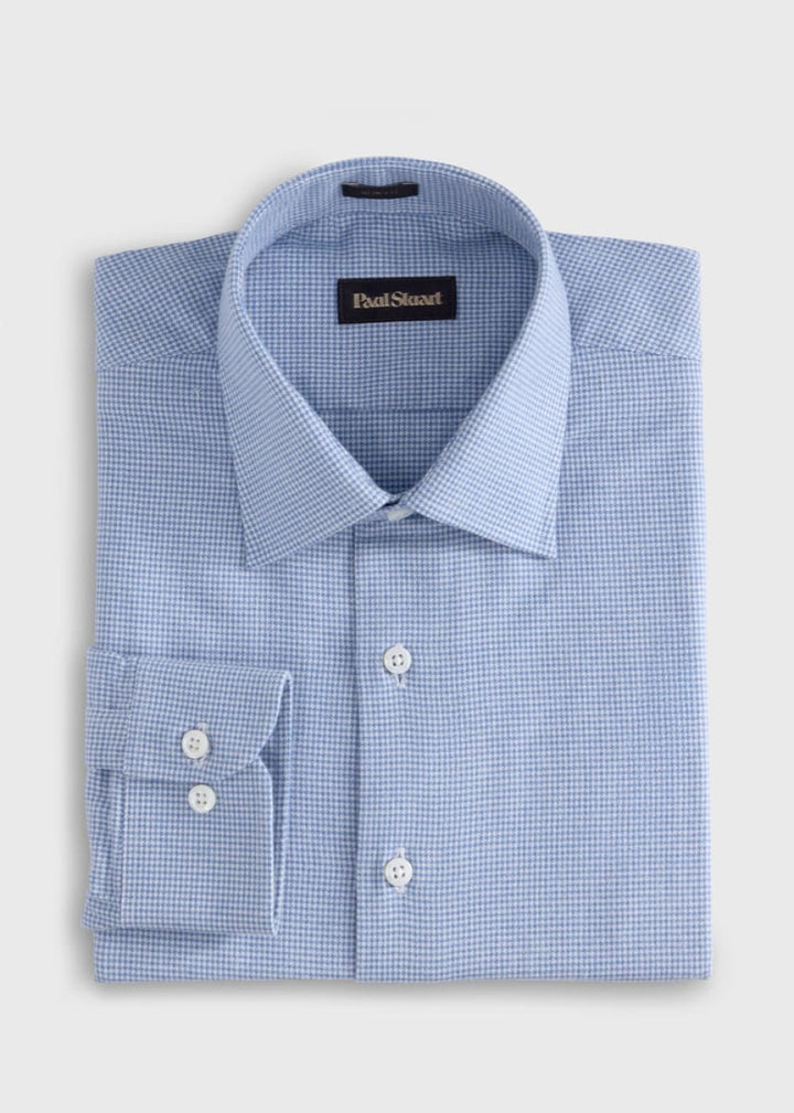 Brushed Cotton Houndstooth Sport Shirt - Blue - XXL (46) - Collared Shirt