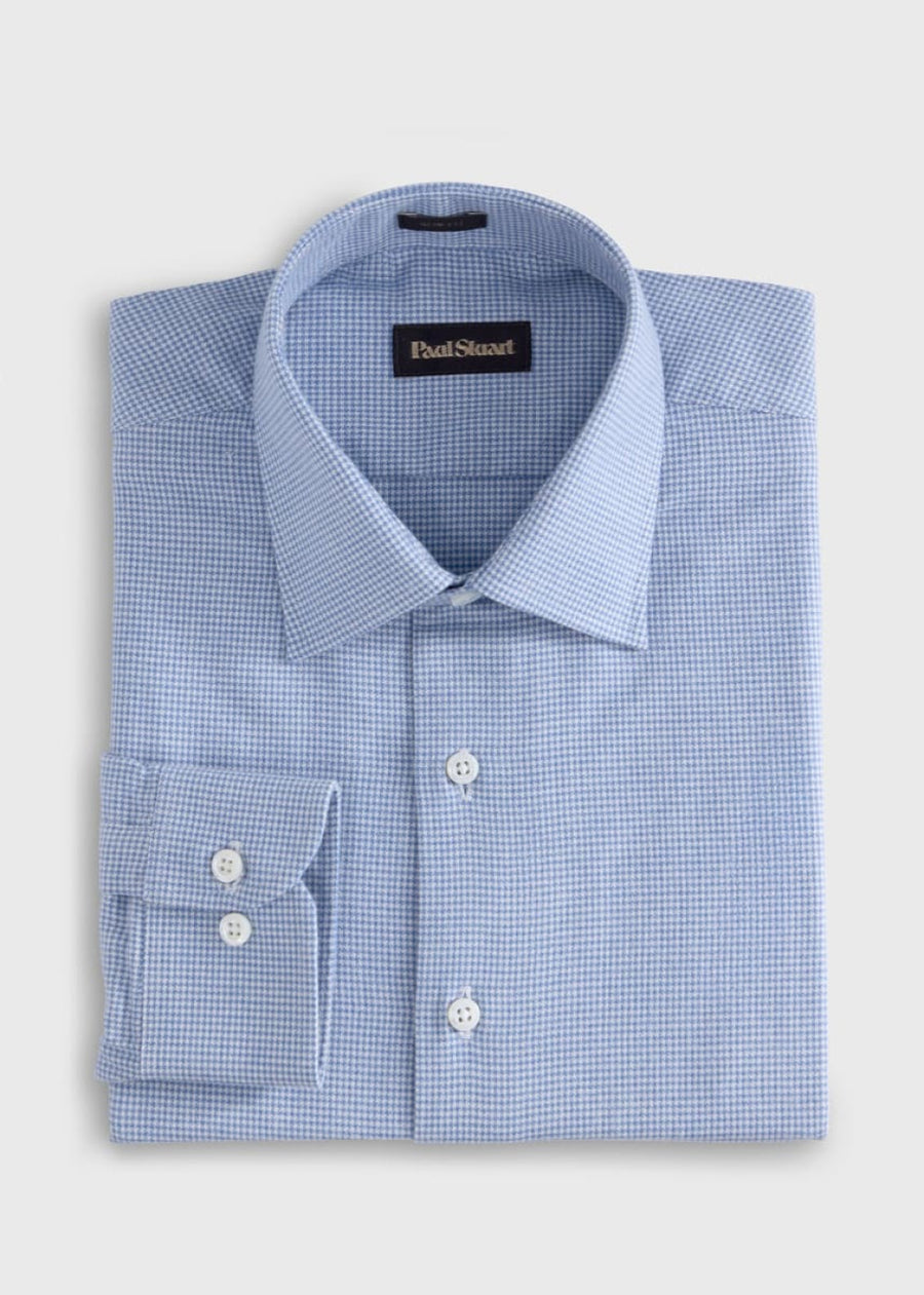 Brushed Cotton Houndstooth Sport Shirt - Blue - XXL (46) - Collared Shirt