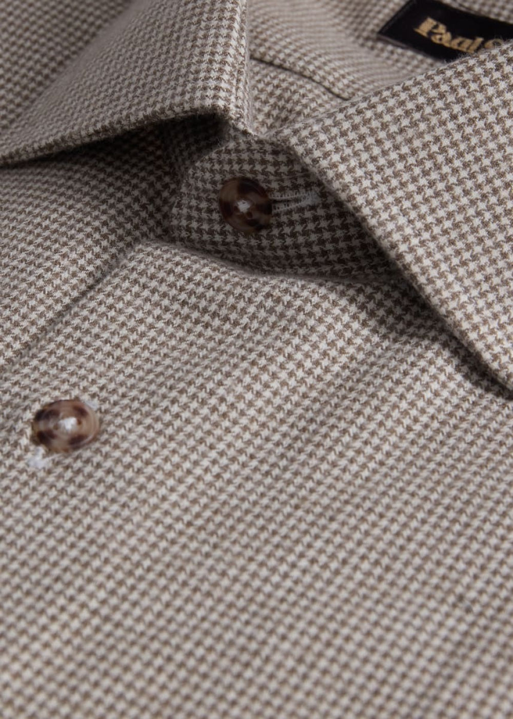Brushed Cotton Houndstooth Sport Shirt - Mink - Collared Shirt