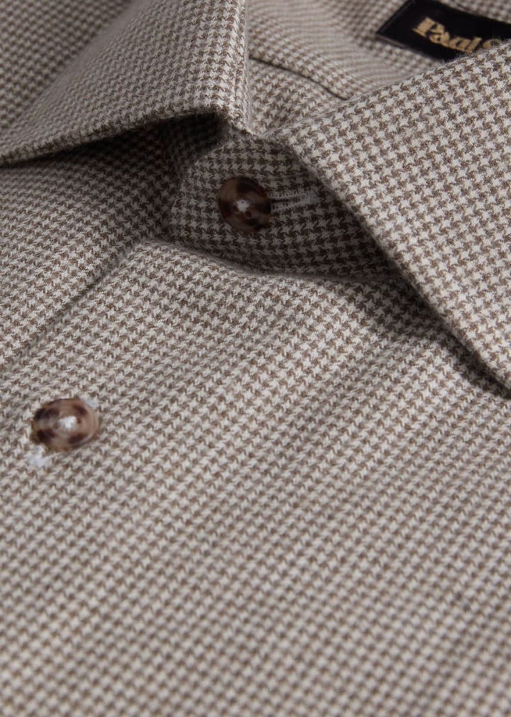 Brushed Cotton Houndstooth Sport Shirt - Mink - Collared Shirt