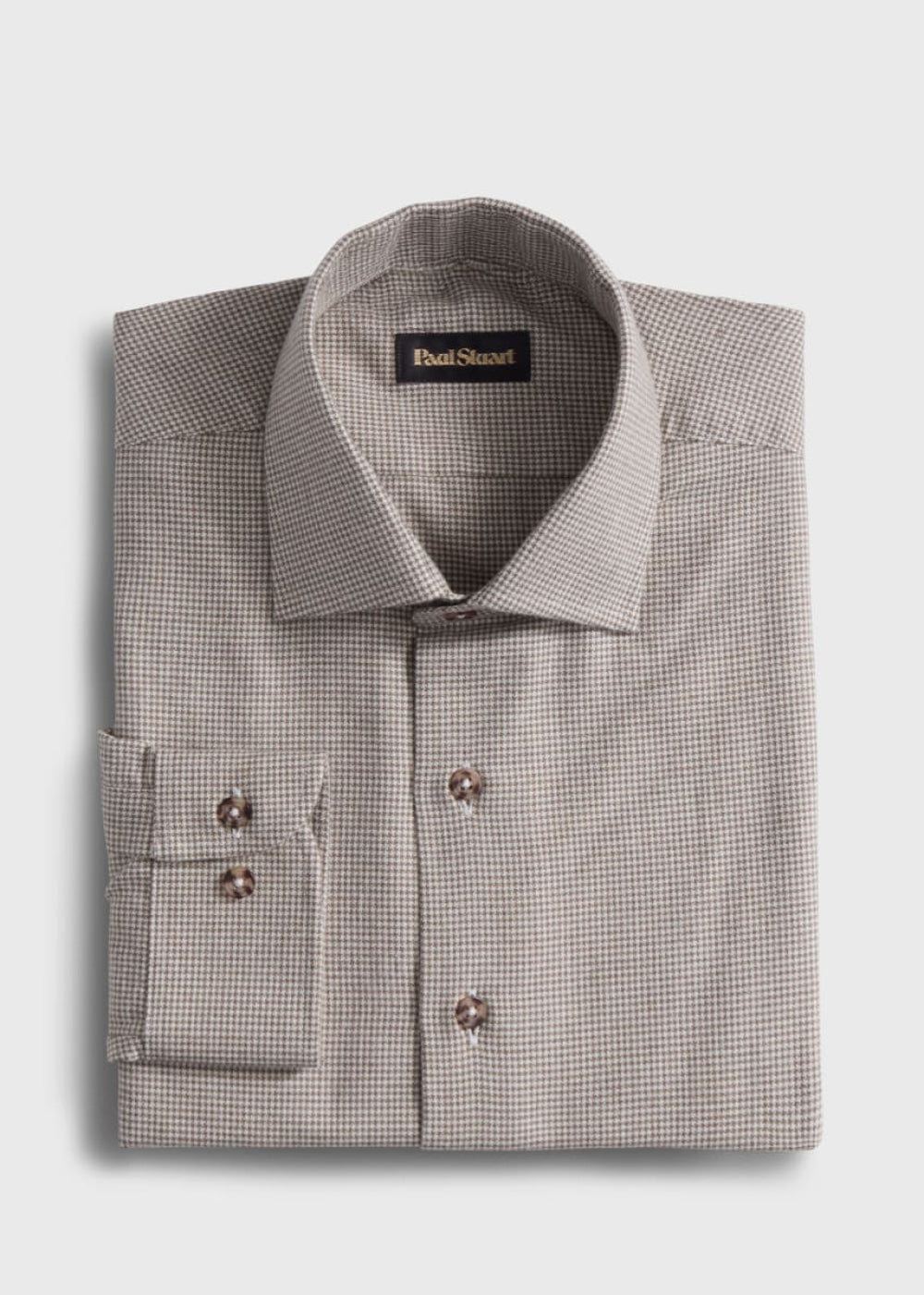 Brushed Cotton Houndstooth Sport Shirt - Mink - Collared Shirt