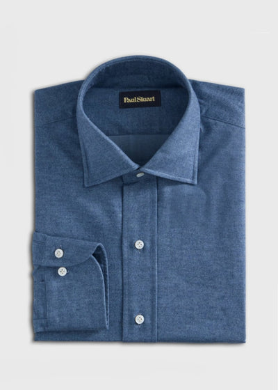 Brushed Cotton Solid Sport Shirt - Blue - Collared Shirt