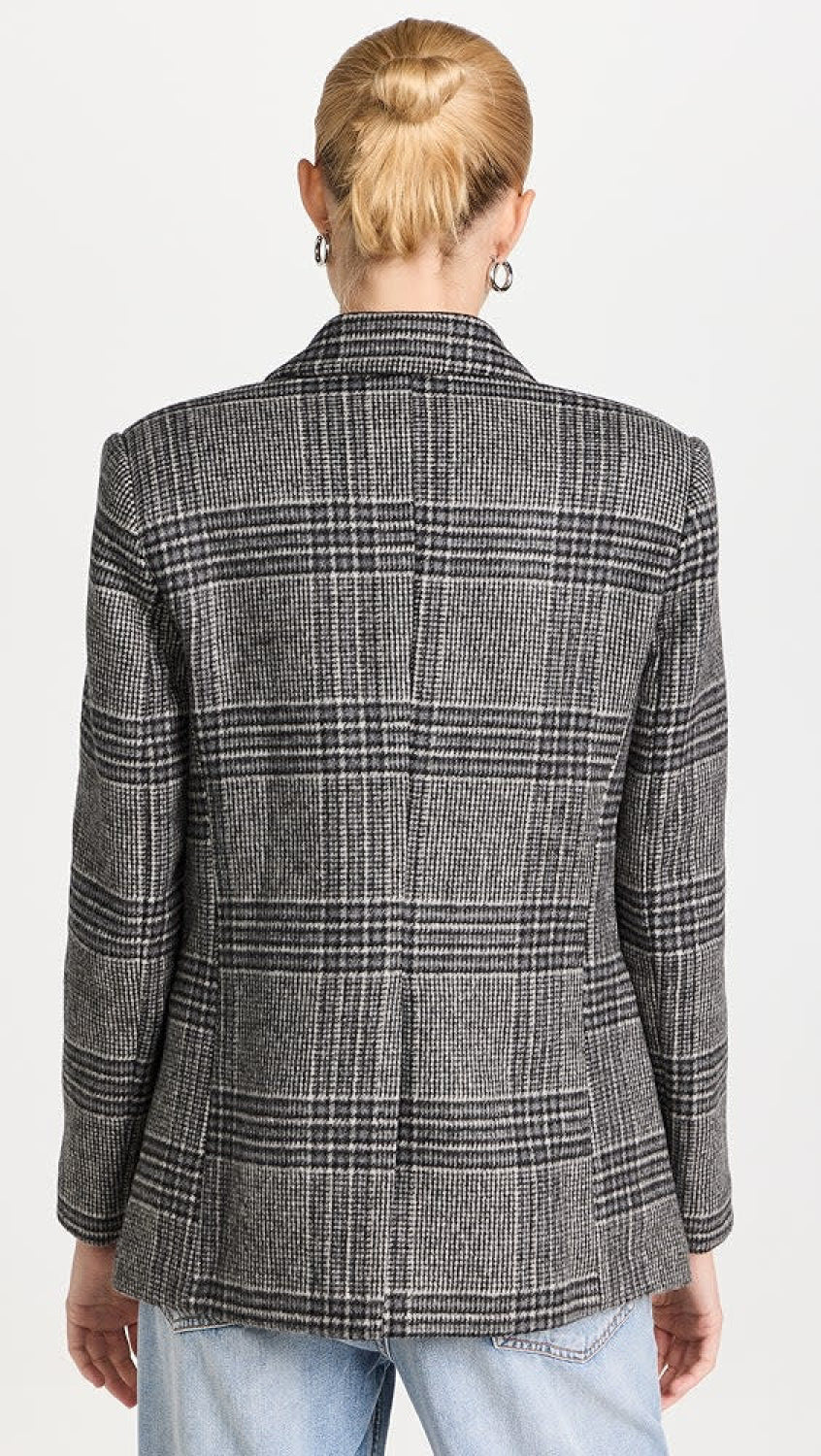 Brushed Plaid Oversized Blazer - Gray Combo - Blazer