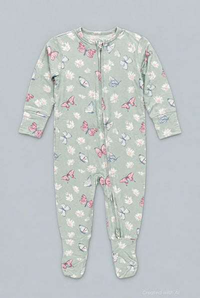 Butterfly Daisy Bamboo Convertible Romper - Butterfly Daisy Mint - Romper