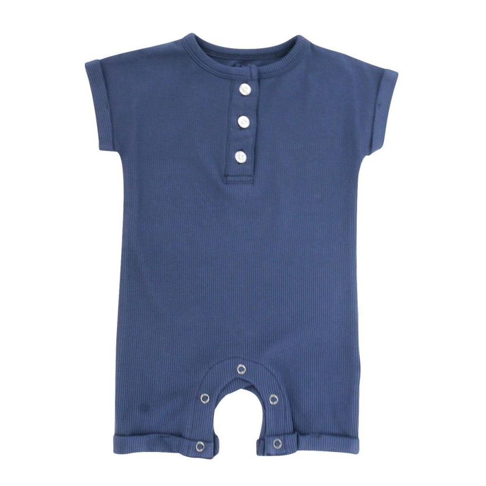 Button Romper - Navy Blue Ribbed - Romper