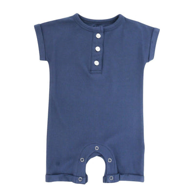 Button Romper - Navy Blue Ribbed - Romper