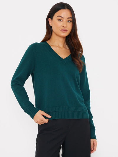 Double Welt V Neck - Dark Forest