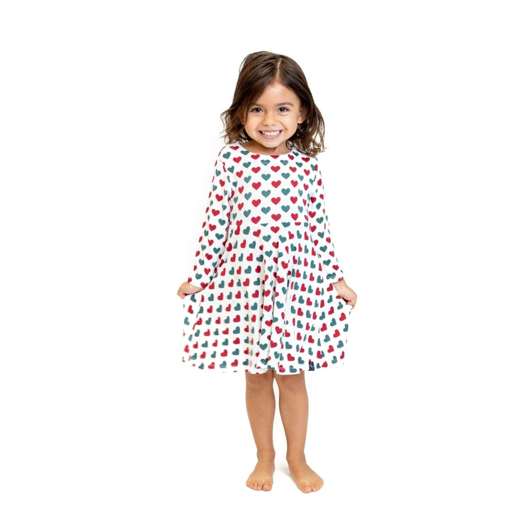 Swirly Girl Dress - Holiday Hearts