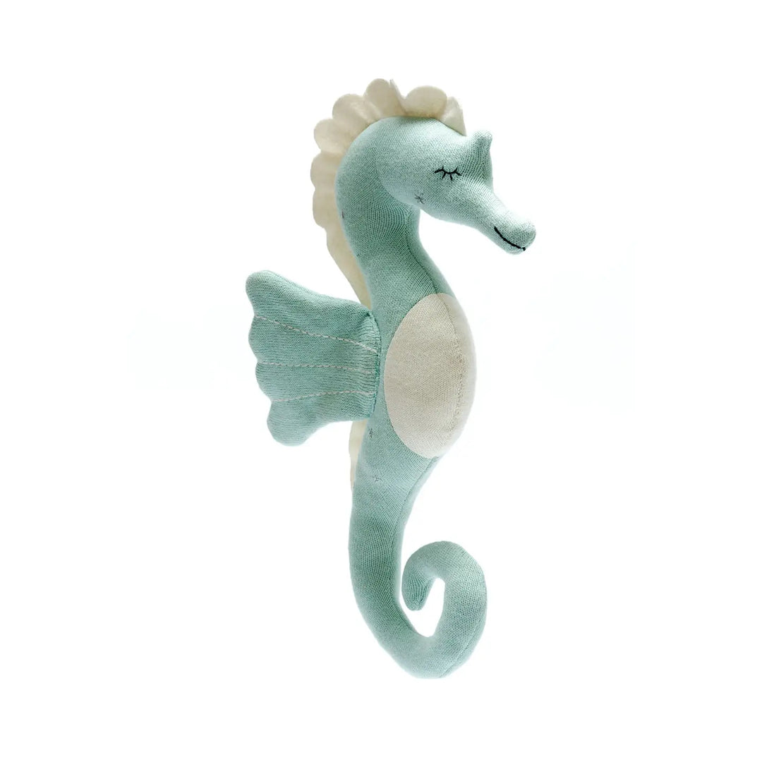 Tactile Knitted Seahorse Plush Toy Organic Cotton Sea Green