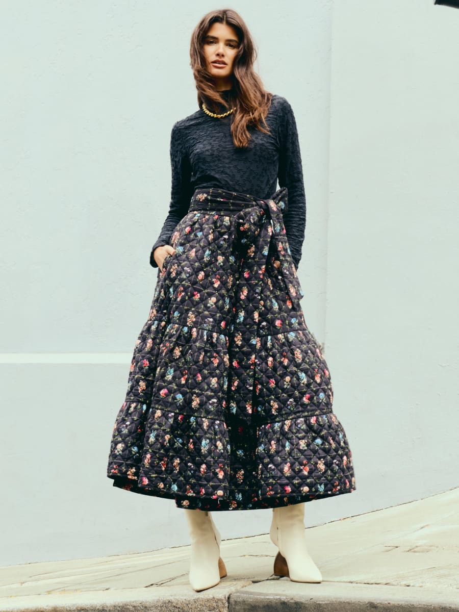 Celine Skirt - Quilted Florence Black Floral