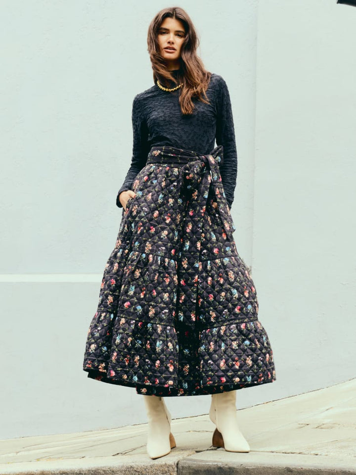 Celine Skirt - Quilted Florence Black Floral