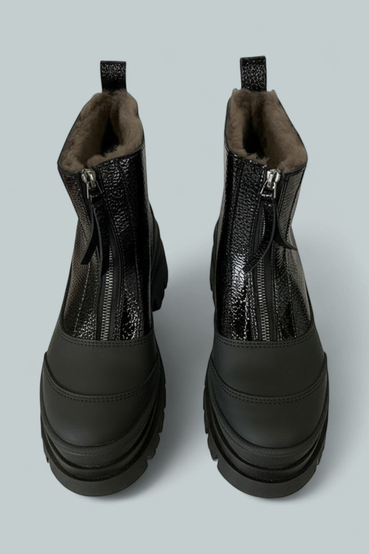 Women's Caleb Boots - Black Pebbled Patent
