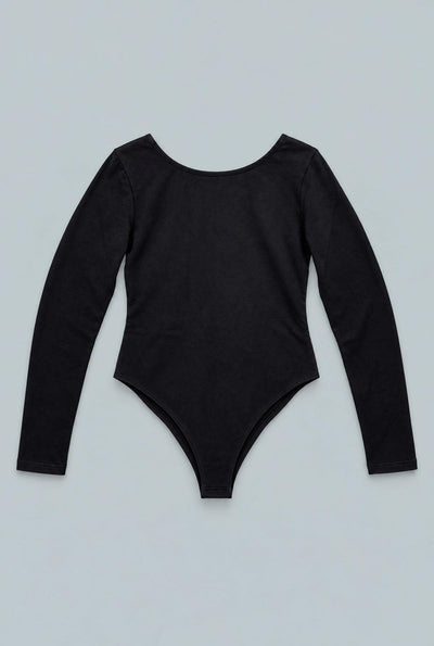 Open Back Long Sleeve Bodysuit - Black