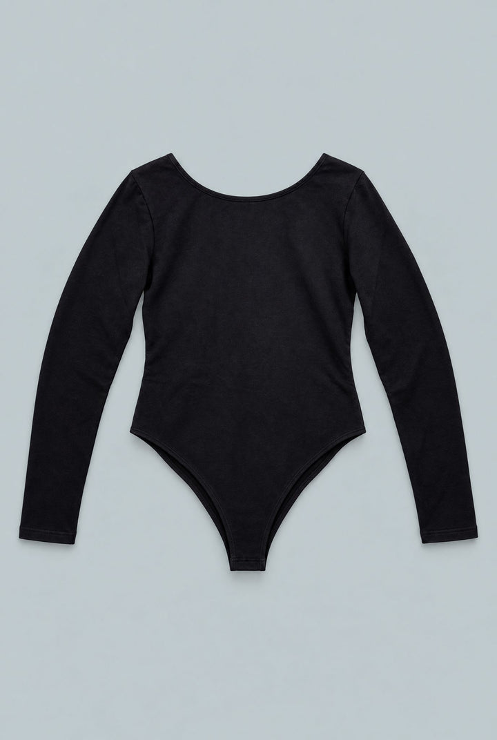 Open Back Long Sleeve Bodysuit - Black