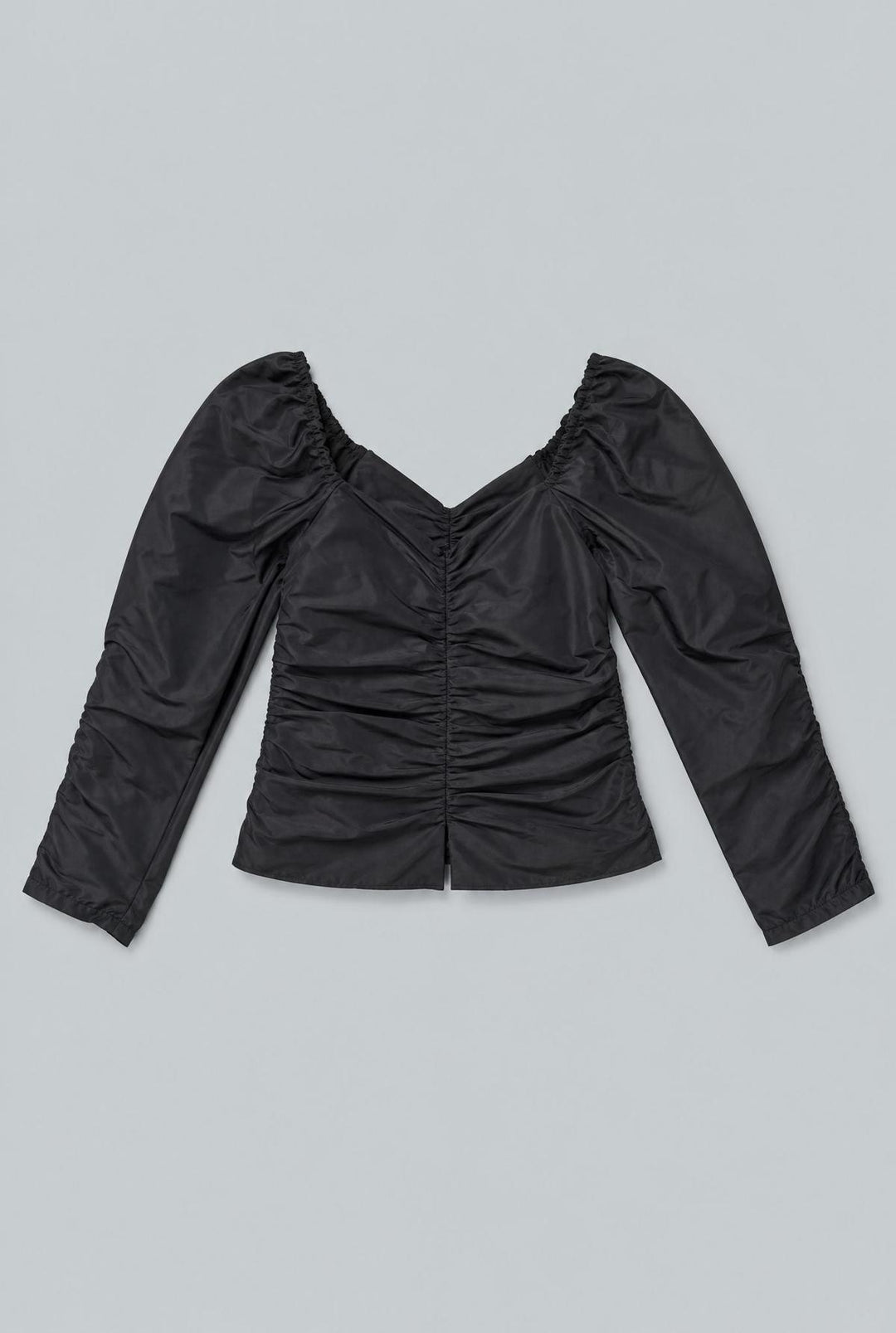 Ruched Puff Shoulder Blouse - Black