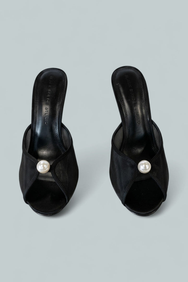 Women's Sadie Faux Pearl Embellished Mule Sandals - Black