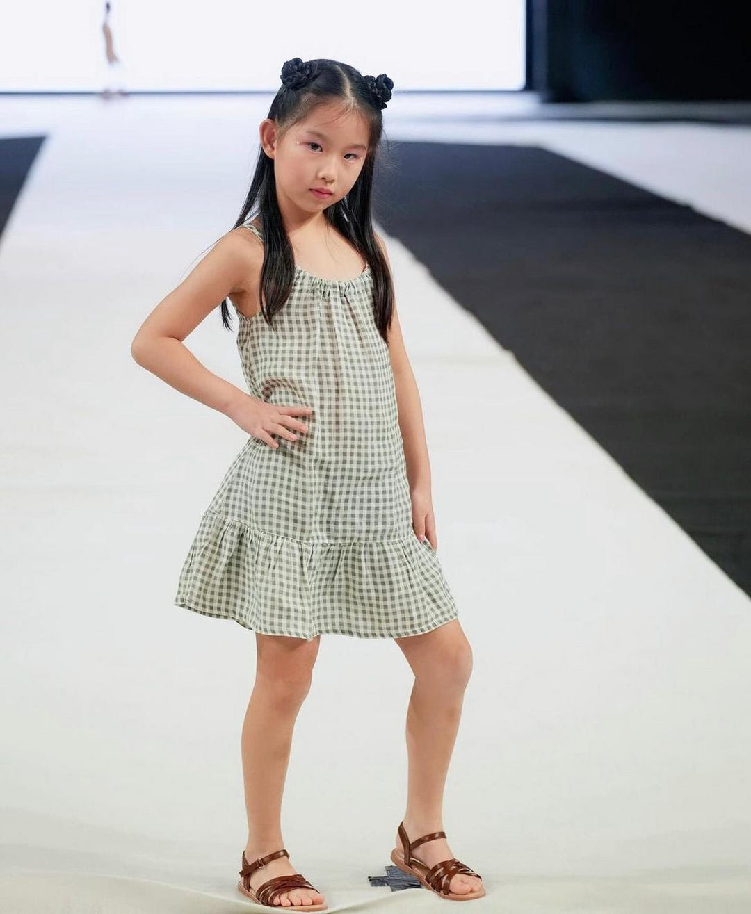 Blue Gingham Linen Kid Dress - Natural/faded Denim