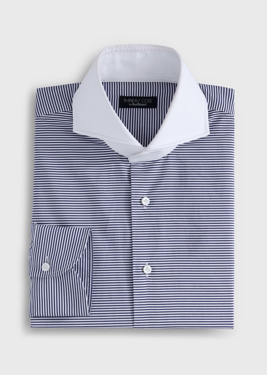 Mini Horizontal Stripe Dress Shirt - Navy/White