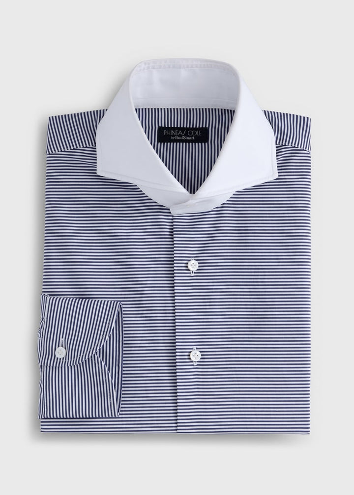 Mini Horizontal Stripe Dress Shirt - Navy/White