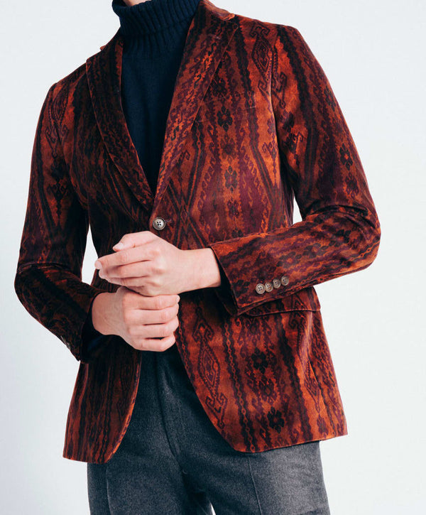 Printed Cotton Velvet Jacket - Rust