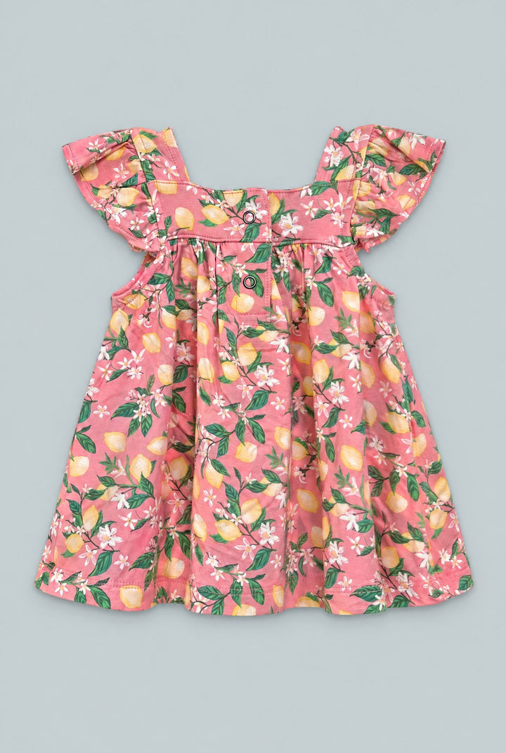 Lemon Floral Print Ruffle Dress With Bloomer - Lemons Pink