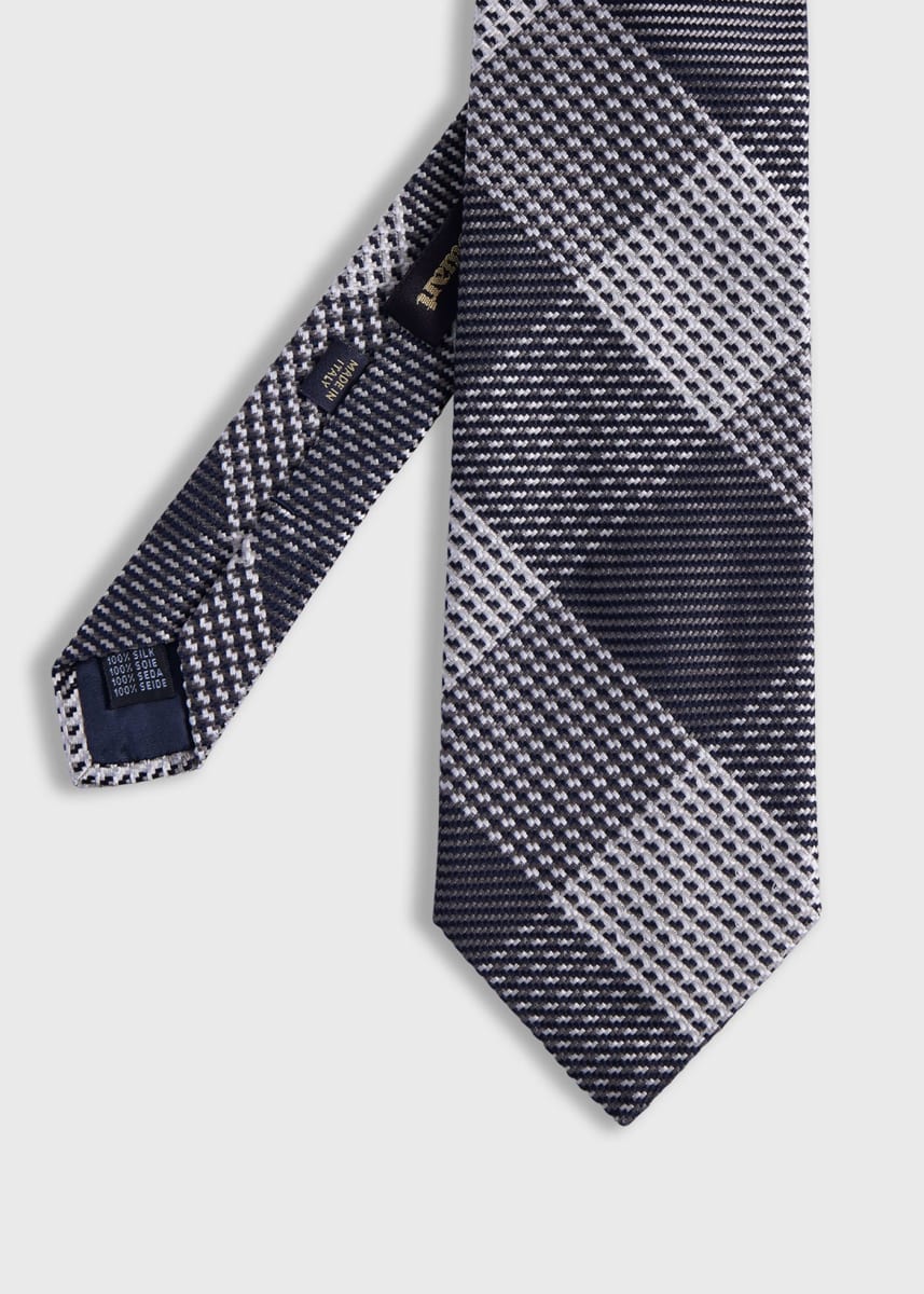 Woven Silk Patchwork Plaid Tie - Grey