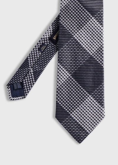 Woven Silk Patchwork Plaid Tie - Grey