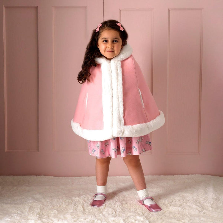 Faux Fur Trim Cape - Pink