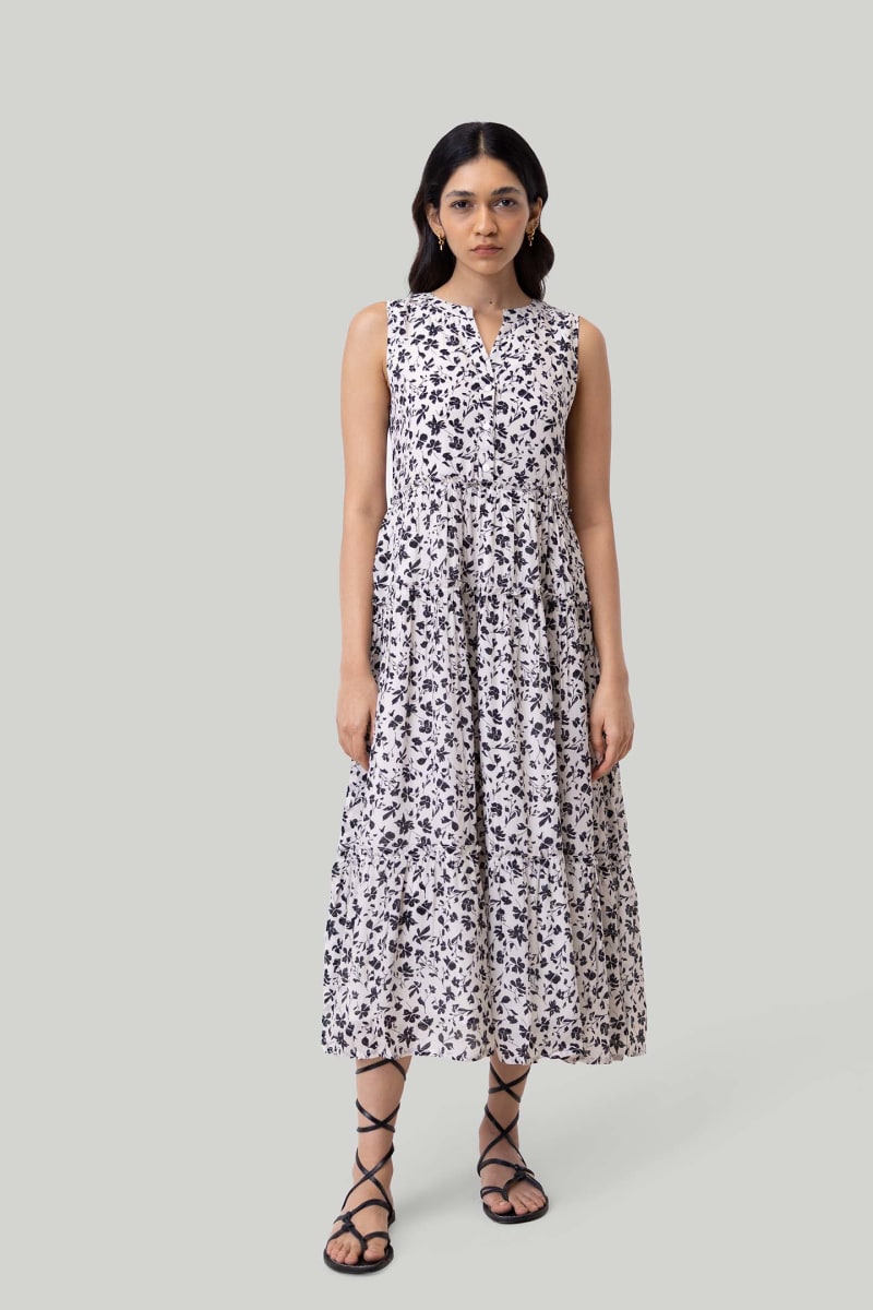 Sleeveless Tiered Floral Maxi Dress - Black Dahlia
