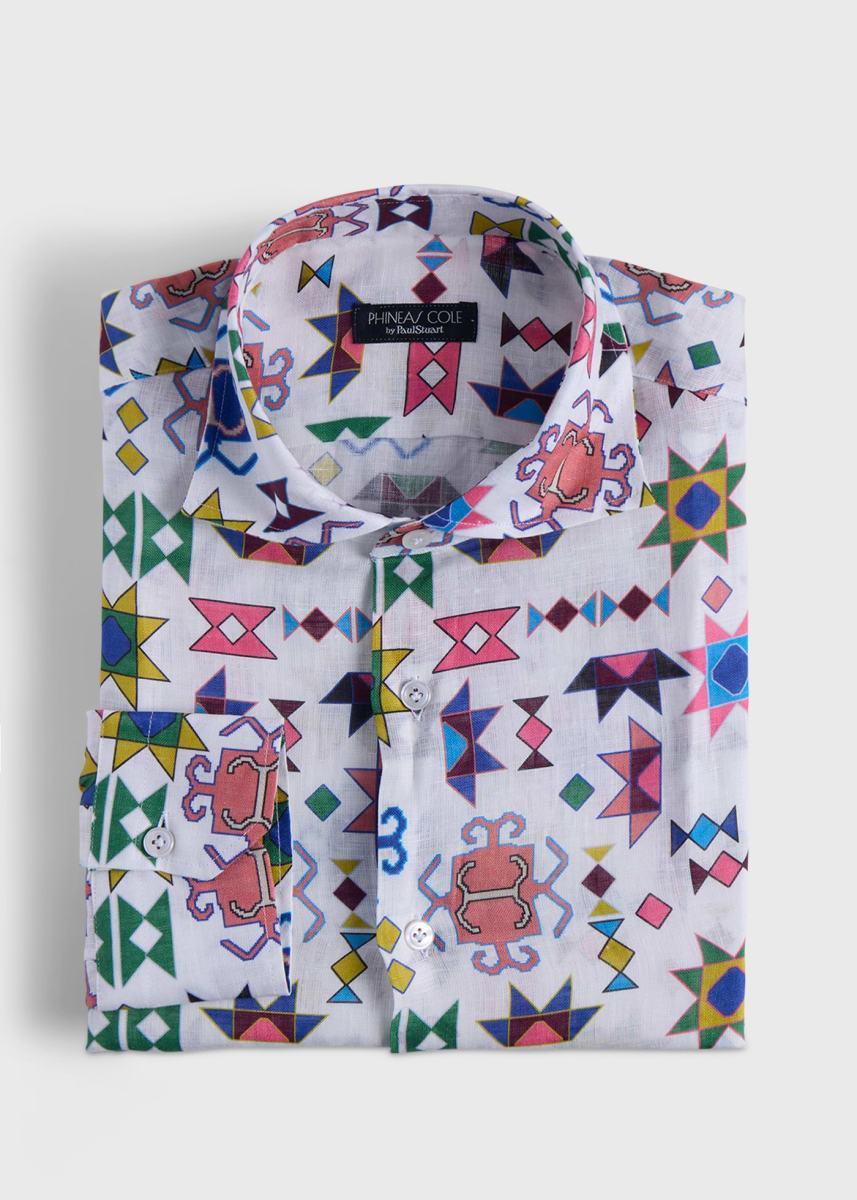 Printed Linen Sport Shirt - White/Multi