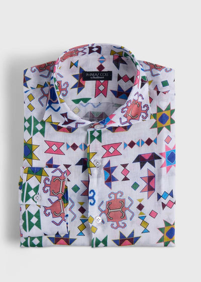 Printed Linen Sport Shirt - White/Multi