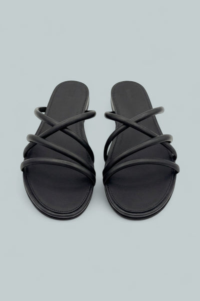 Gracie Leather Strappy Slides - All Black