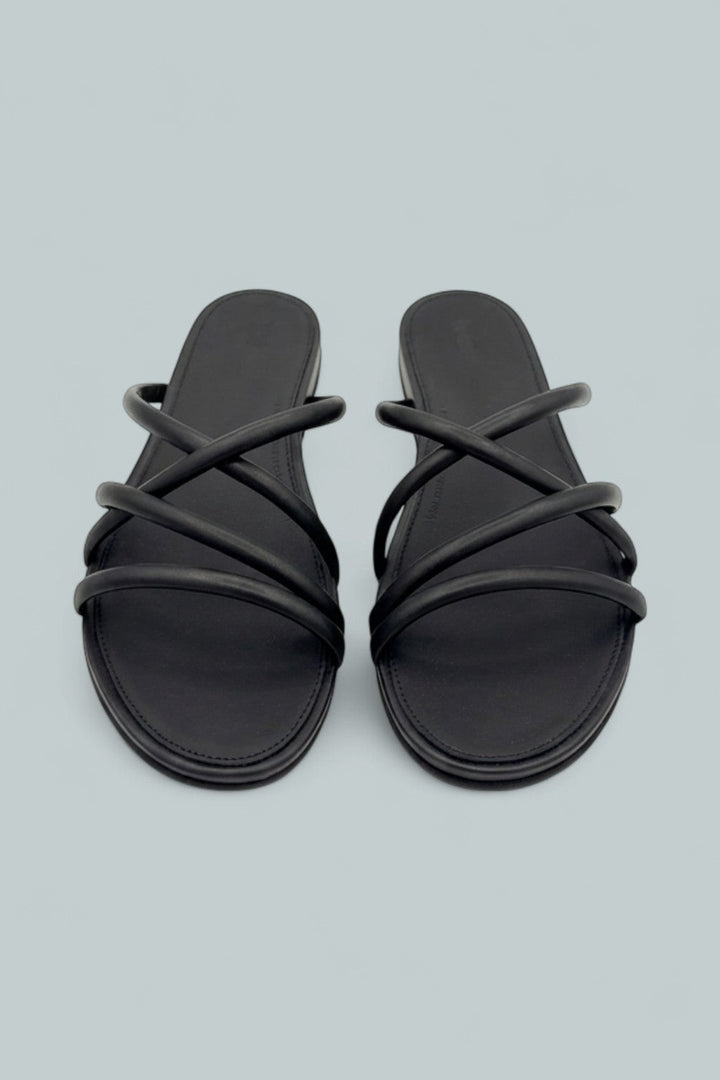 Gracie Leather Strappy Slides - All Black