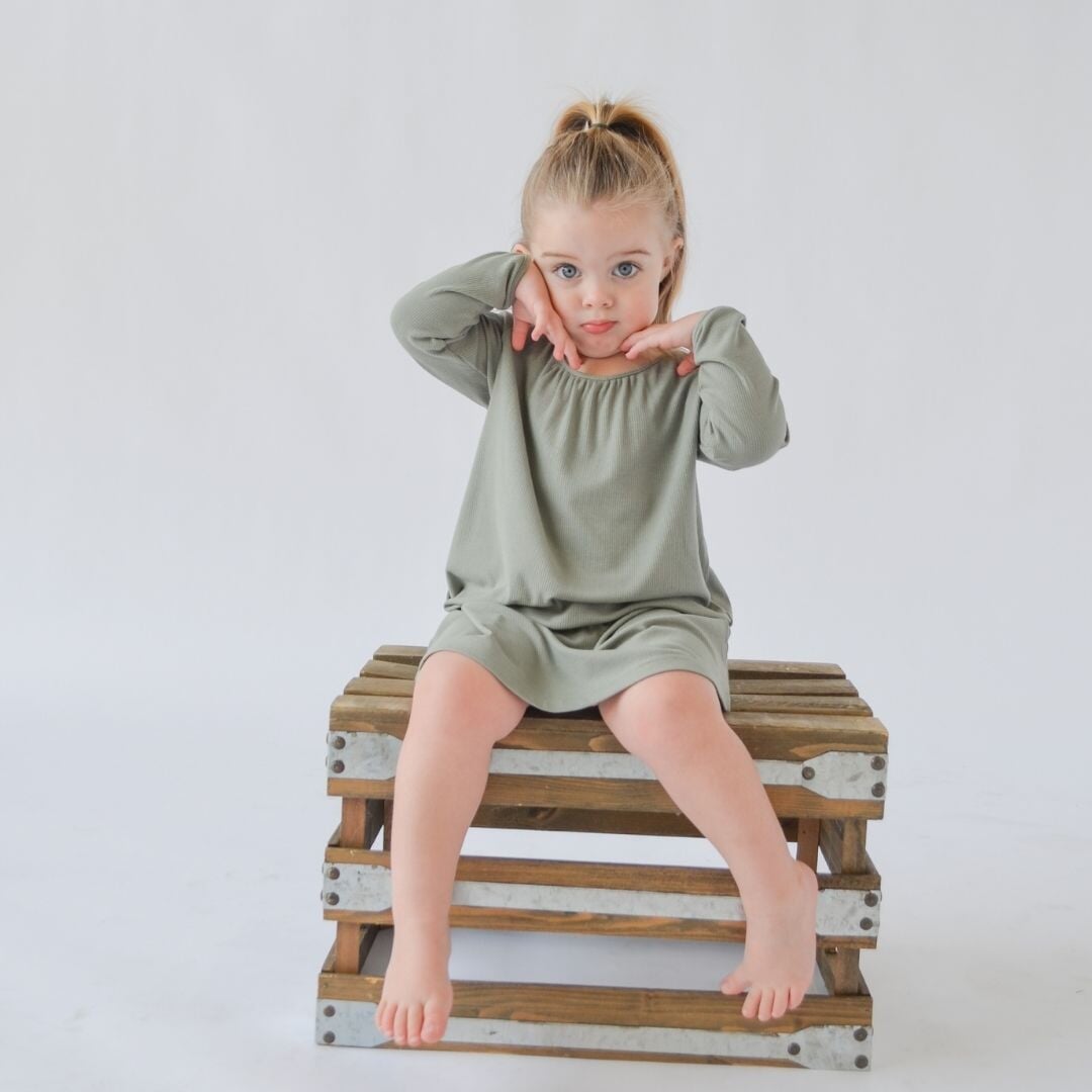 Sweetheart Dress - Olive Green Rib
