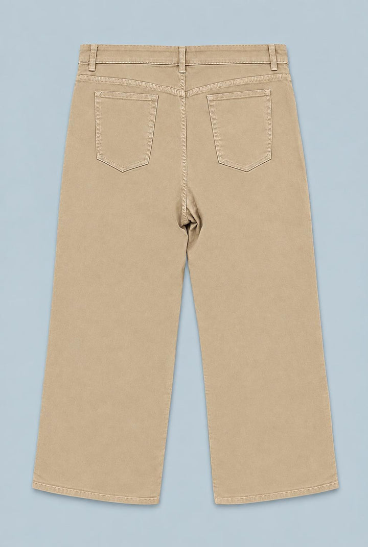 Wide Leg Denim Pants - Khaki