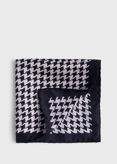 Houndstooth Silk Pocket Square - Black