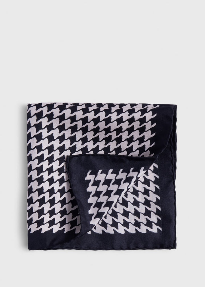 Houndstooth Silk Pocket Square - Black