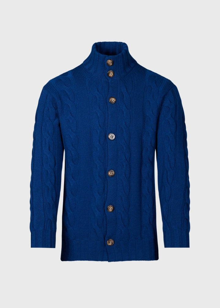Cable Mock Neck Cardigan - Marine Blue - Cardigan