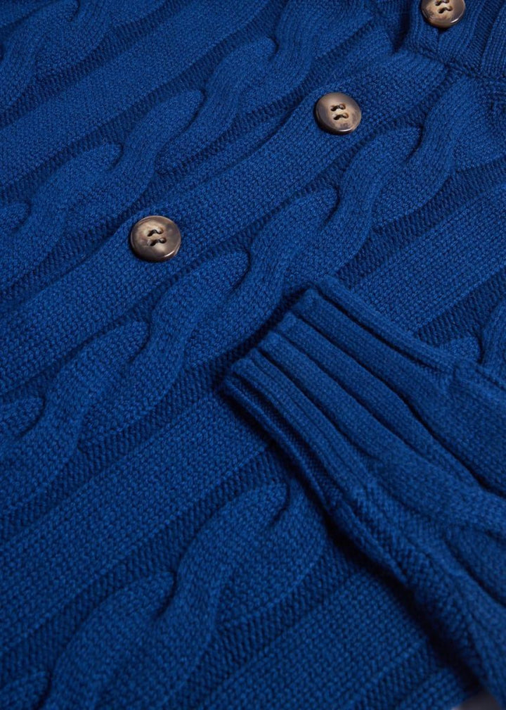 Cable Mock Neck Cardigan - Marine Blue - Cardigan